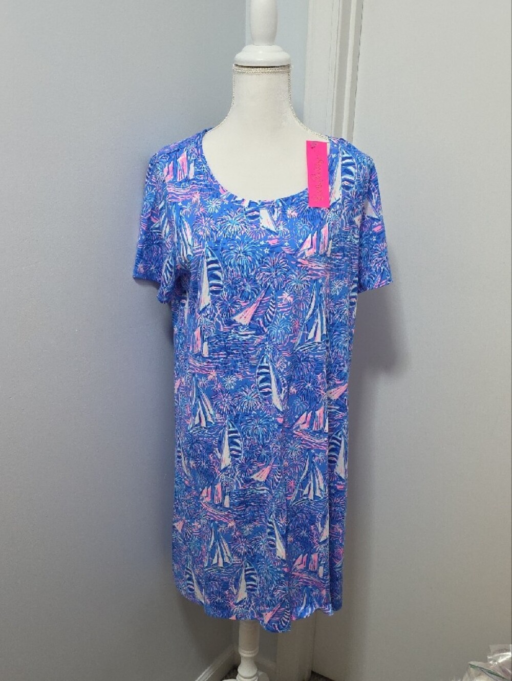 NWT Lilly Pulitzer Cody T-Shirt Dress Boca Blue Its A Sailabration XL